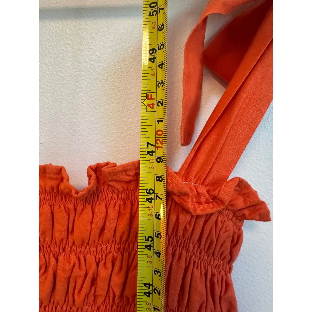 Dynasty George Clementine Maxi Cotton Smocked Dress in Orange | Size XS